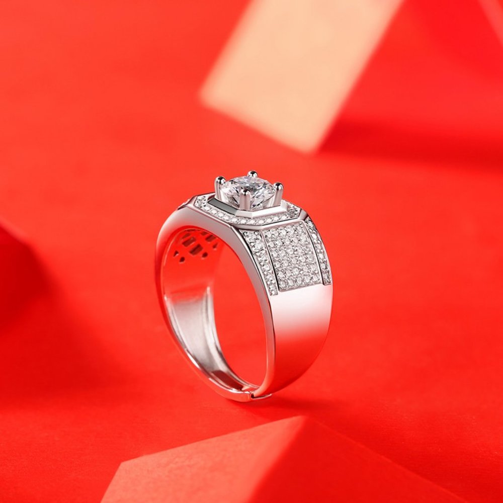 Certified 1ct. t.w. Moissanite Diamond Iced Out Mens Engagement Ring NEW - Picture 5 of 8